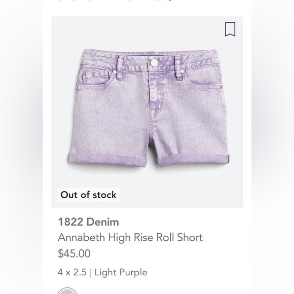1822 Denim Annabeth High Rise Roll Short NWT 4 Light Purple - Picture 6 of 9